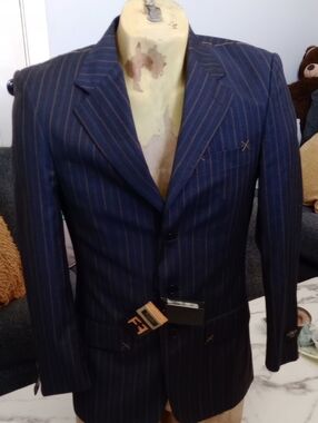 Men's Navy Pinstripe Two-Button Suit Jacket